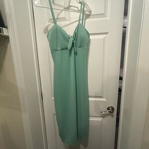 Green Ruched Cut Out Midi Slip Dress